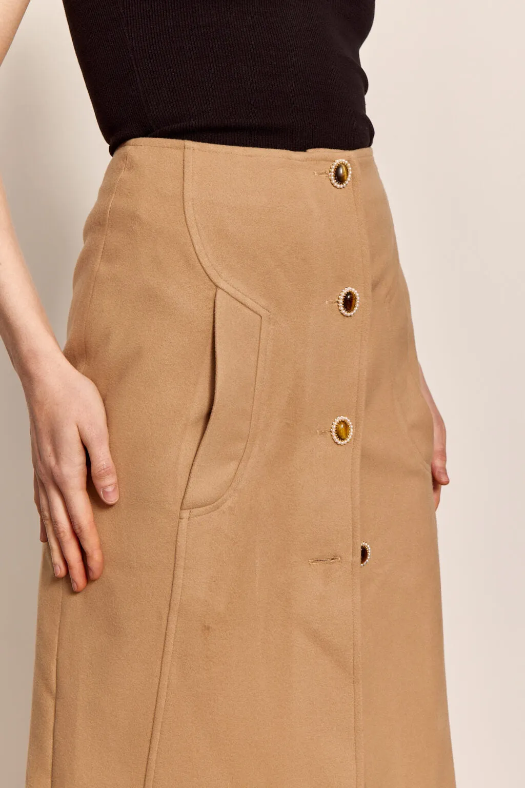 0 Wool Cashmere Angie Tea Length Skirt in Beige