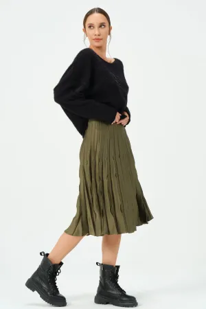 193-Eloise Tea Length Skirt Khaki