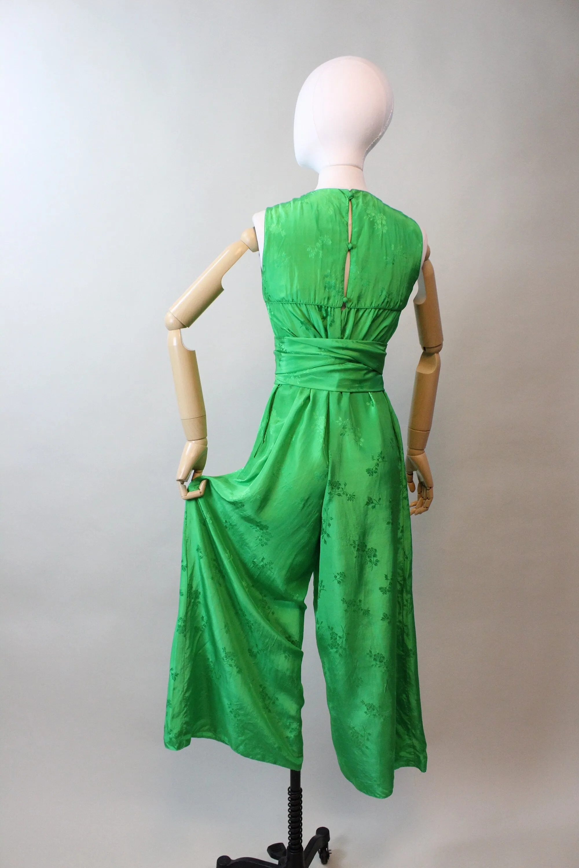 1960s green SILK jumpsuit PALAZZO xs | new fall