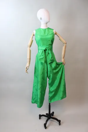 1960s green SILK jumpsuit PALAZZO xs | new fall