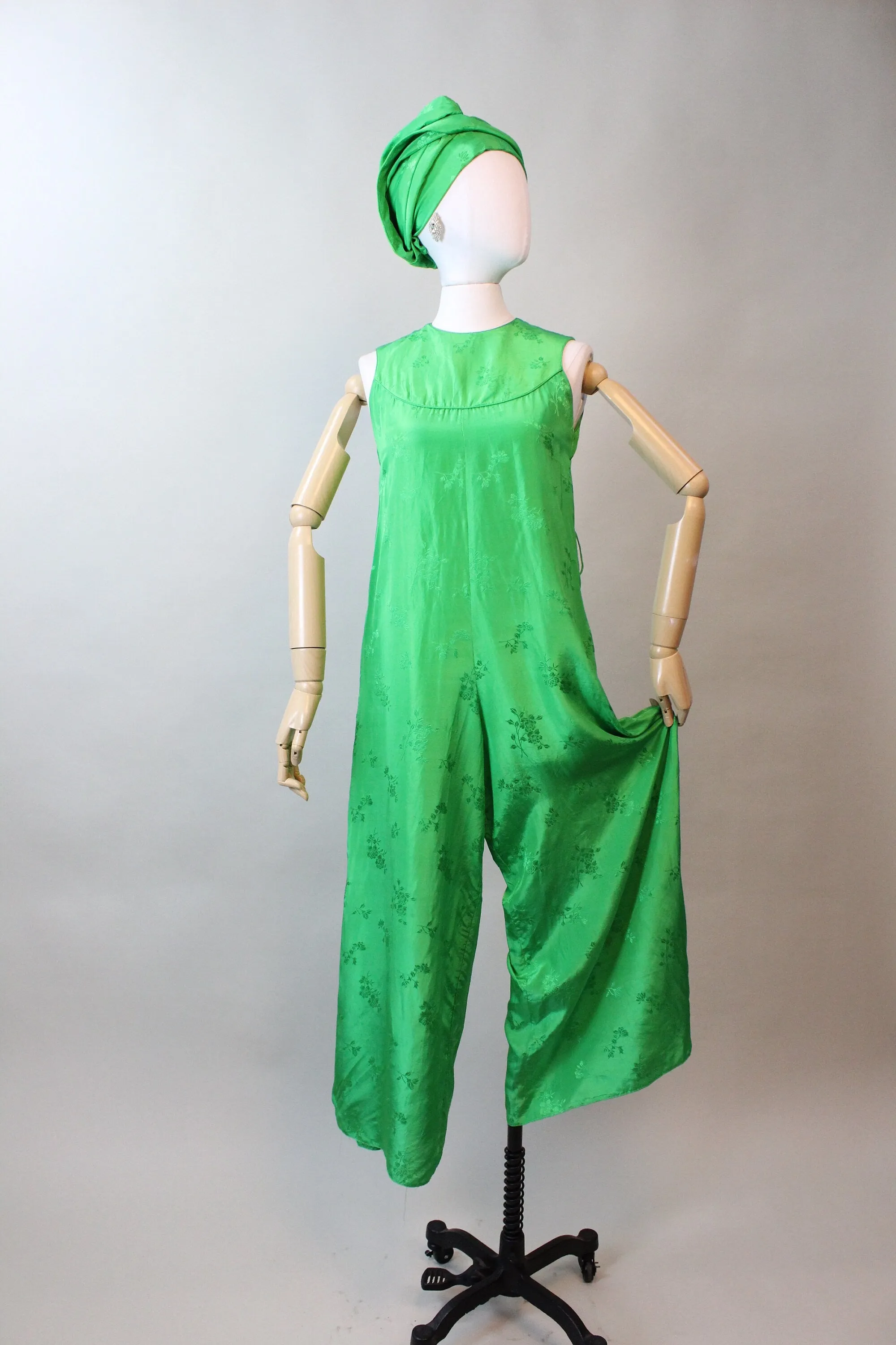 1960s green SILK jumpsuit PALAZZO xs | new fall