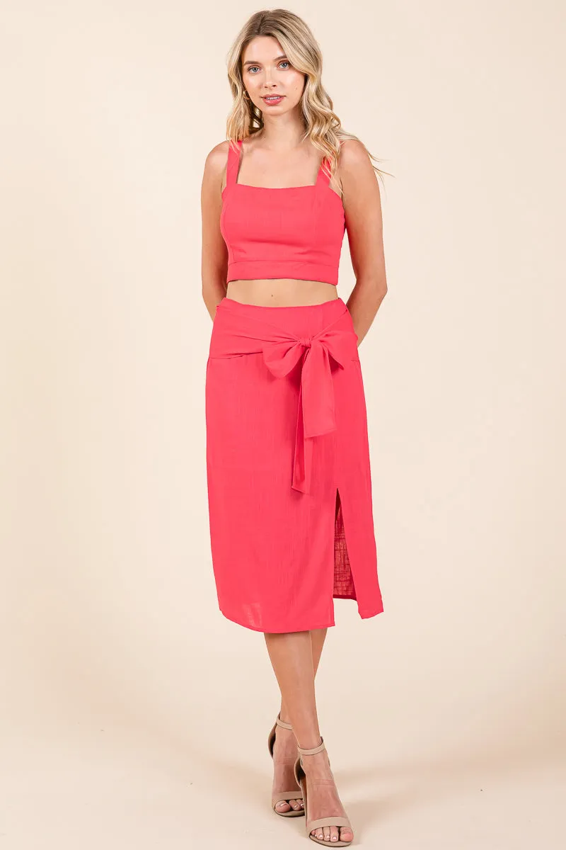 2 Piece Linen Crop Cop and Pencil Skirt Set