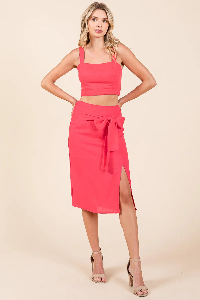 2 Piece Linen Crop Cop and Pencil Skirt Set