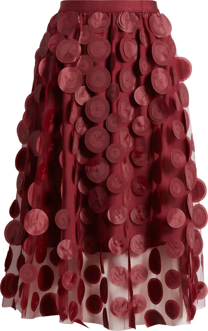 3D Polka Dot Appliqué Midi Skirt - Burgundy