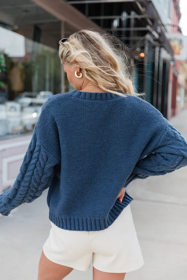 A Cozy Place Navy Cable Knit Crew Neck Sweater SALE