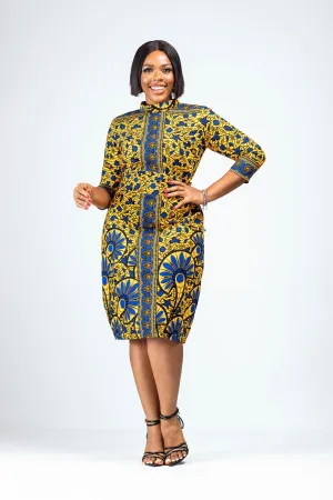 AMINA AFRICAN PRINT MIDI DRESS (YELLOW)