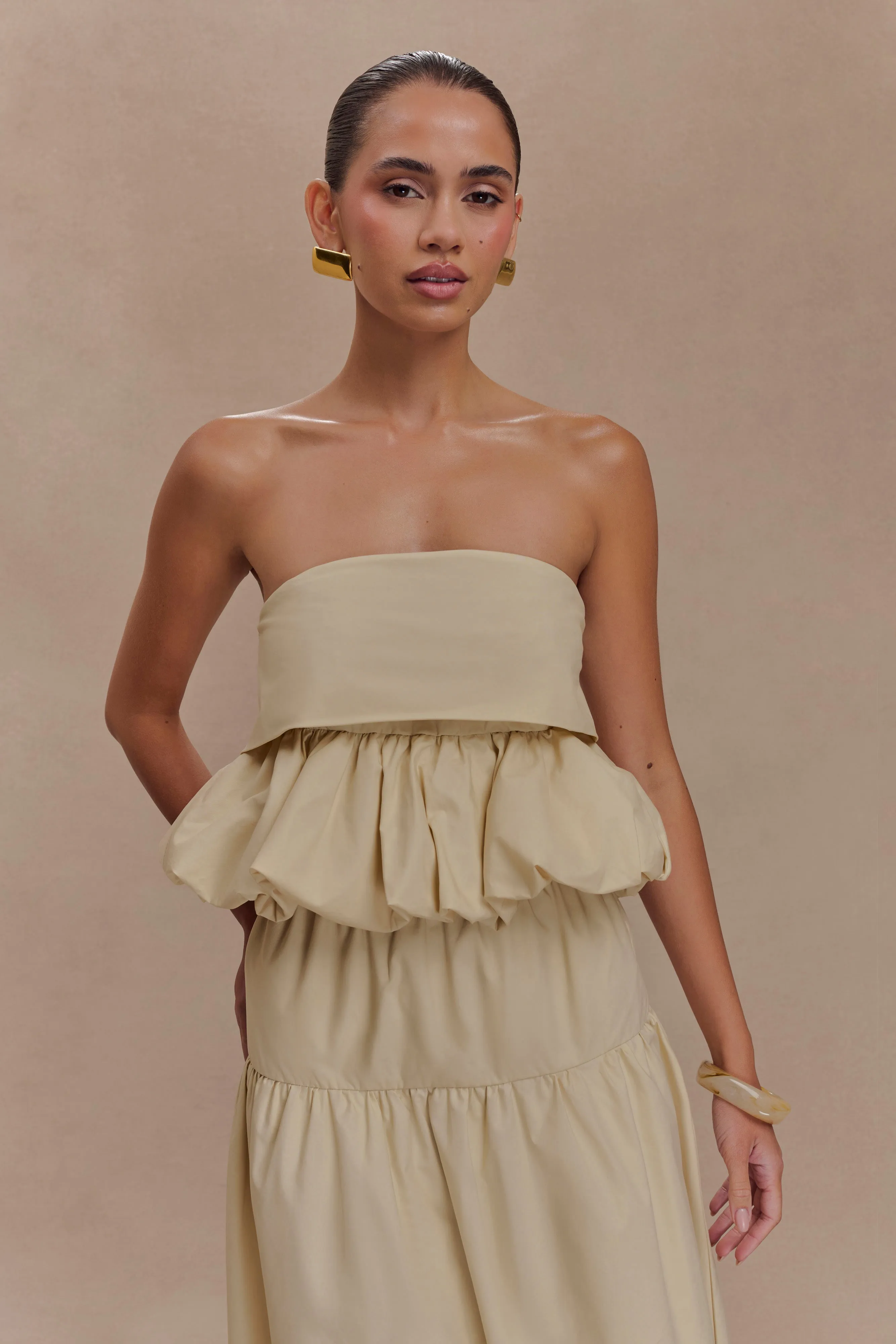 Amirah Strapless Bubble Crop Top - Nude