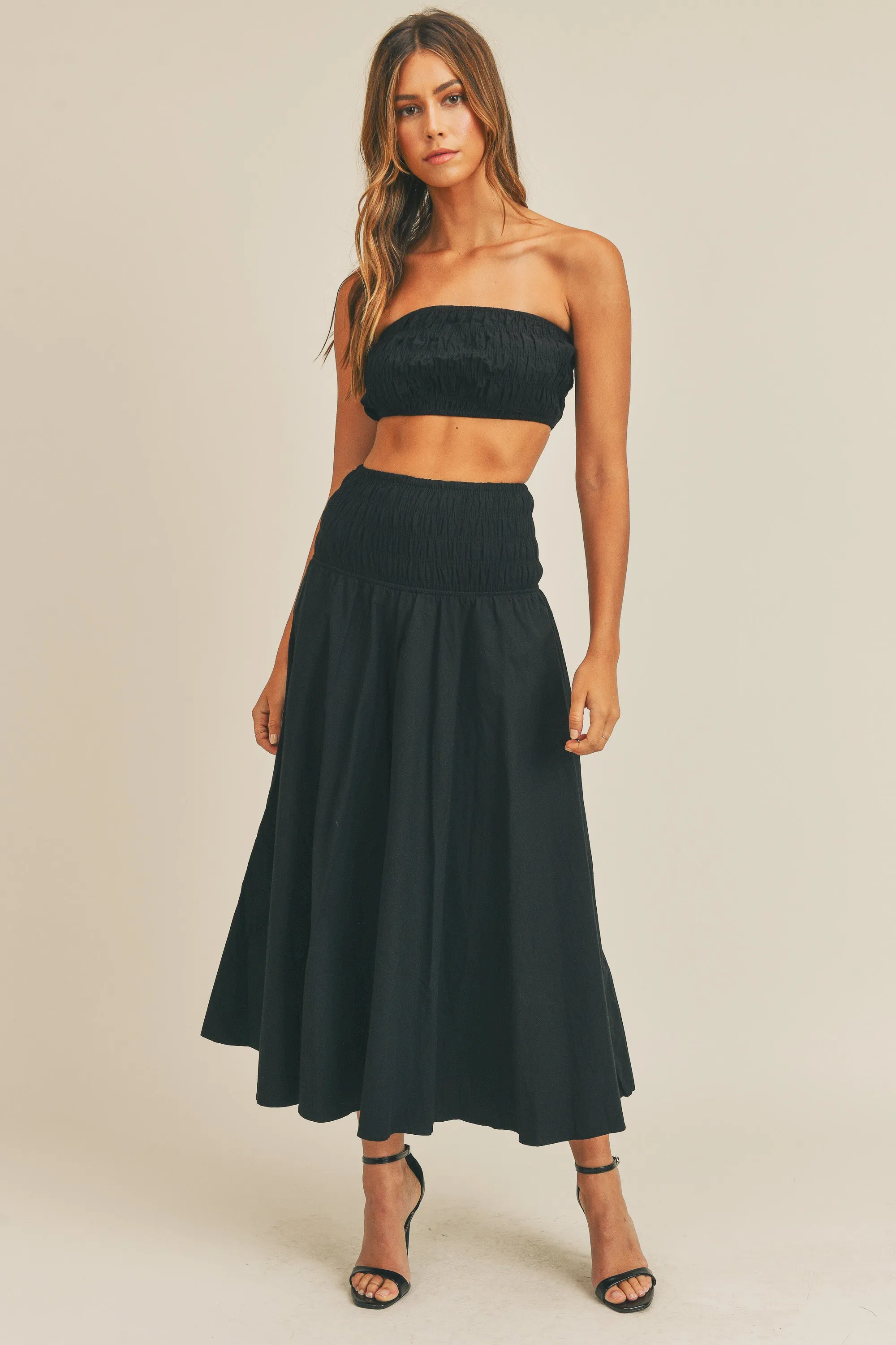 ANNALISE SMOCKED TUBE TOP & MIDI SKIRT