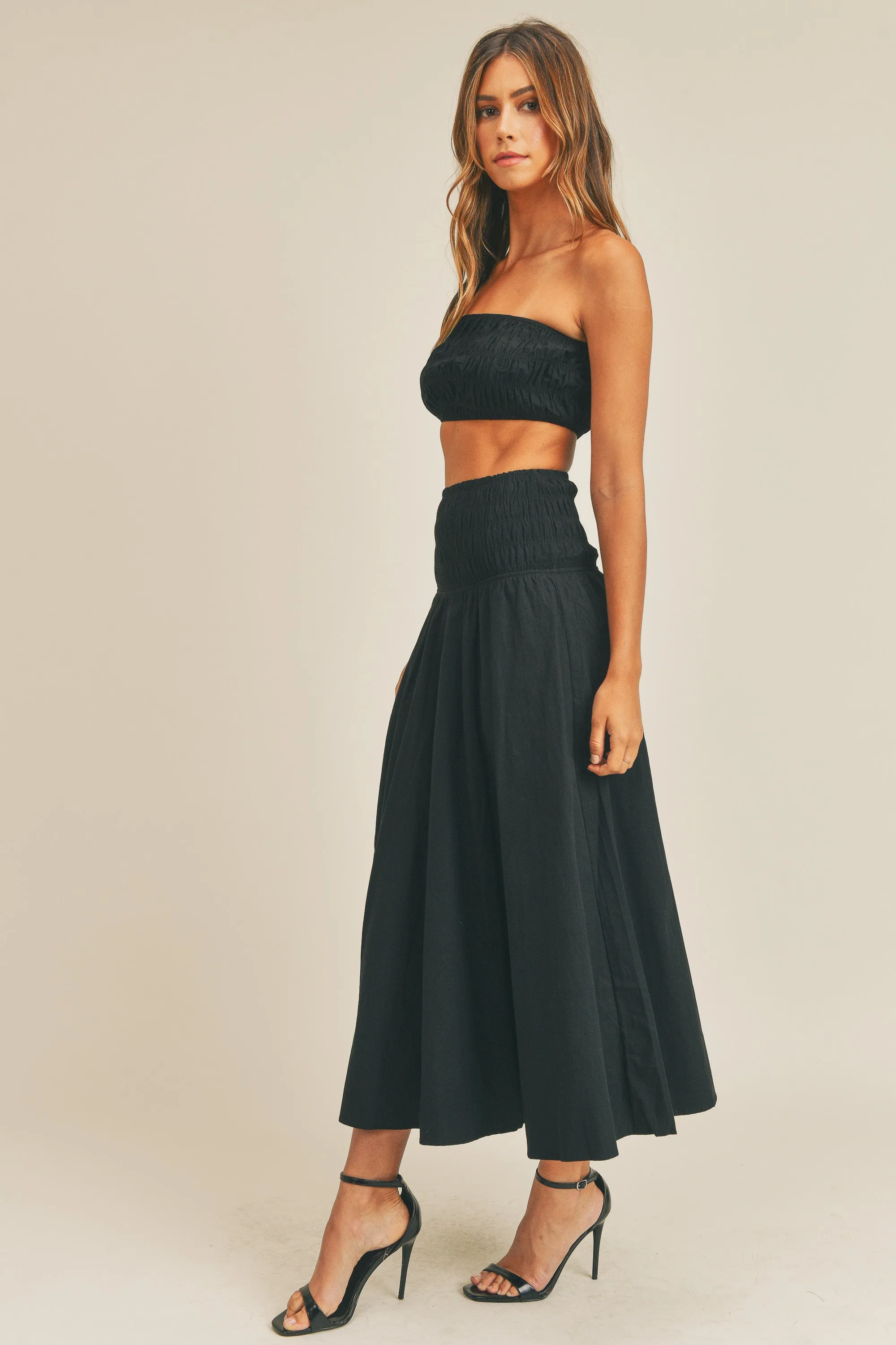 ANNALISE SMOCKED TUBE TOP & MIDI SKIRT