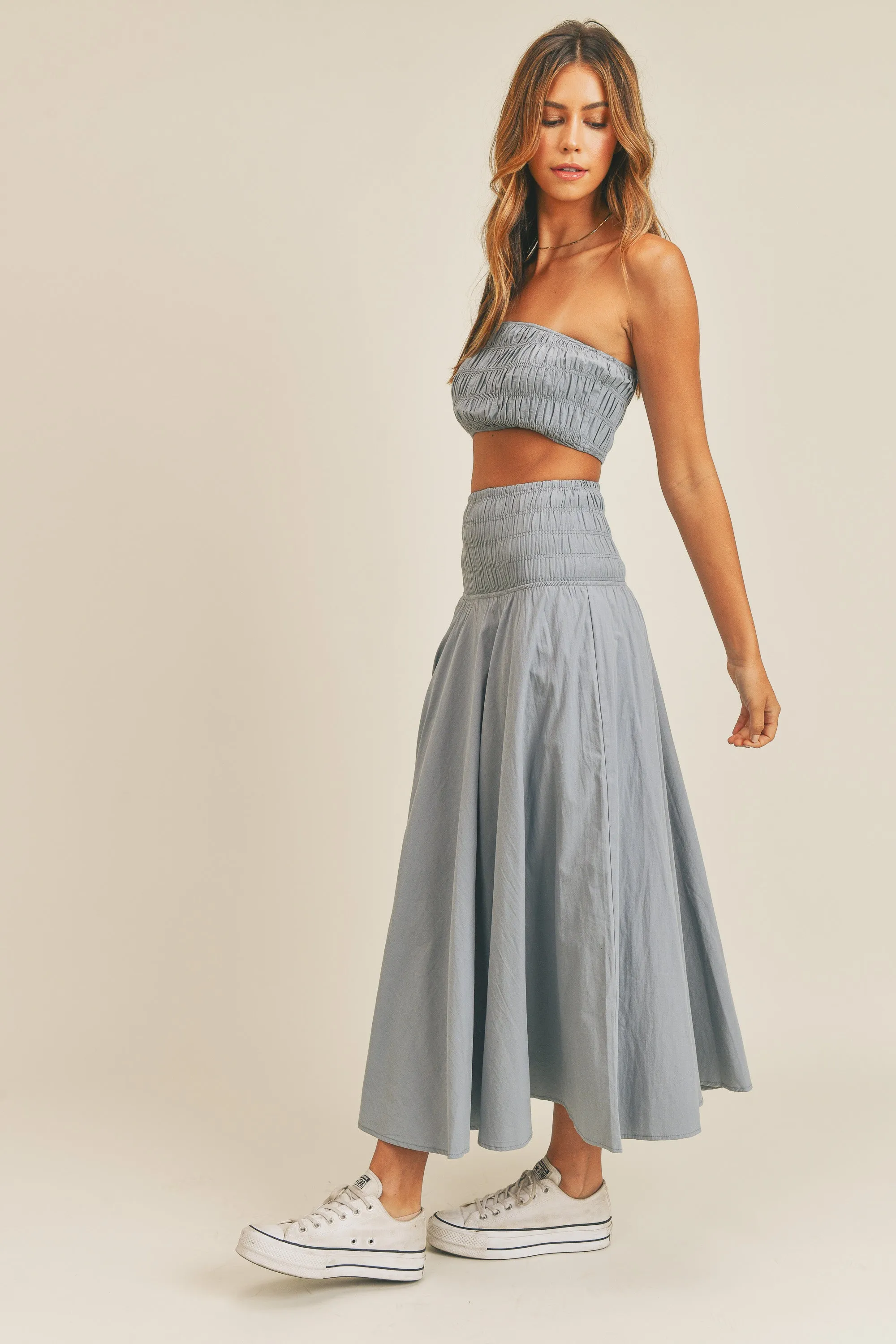 ANNALISE SMOCKED TUBE TOP & MIDI SKIRT