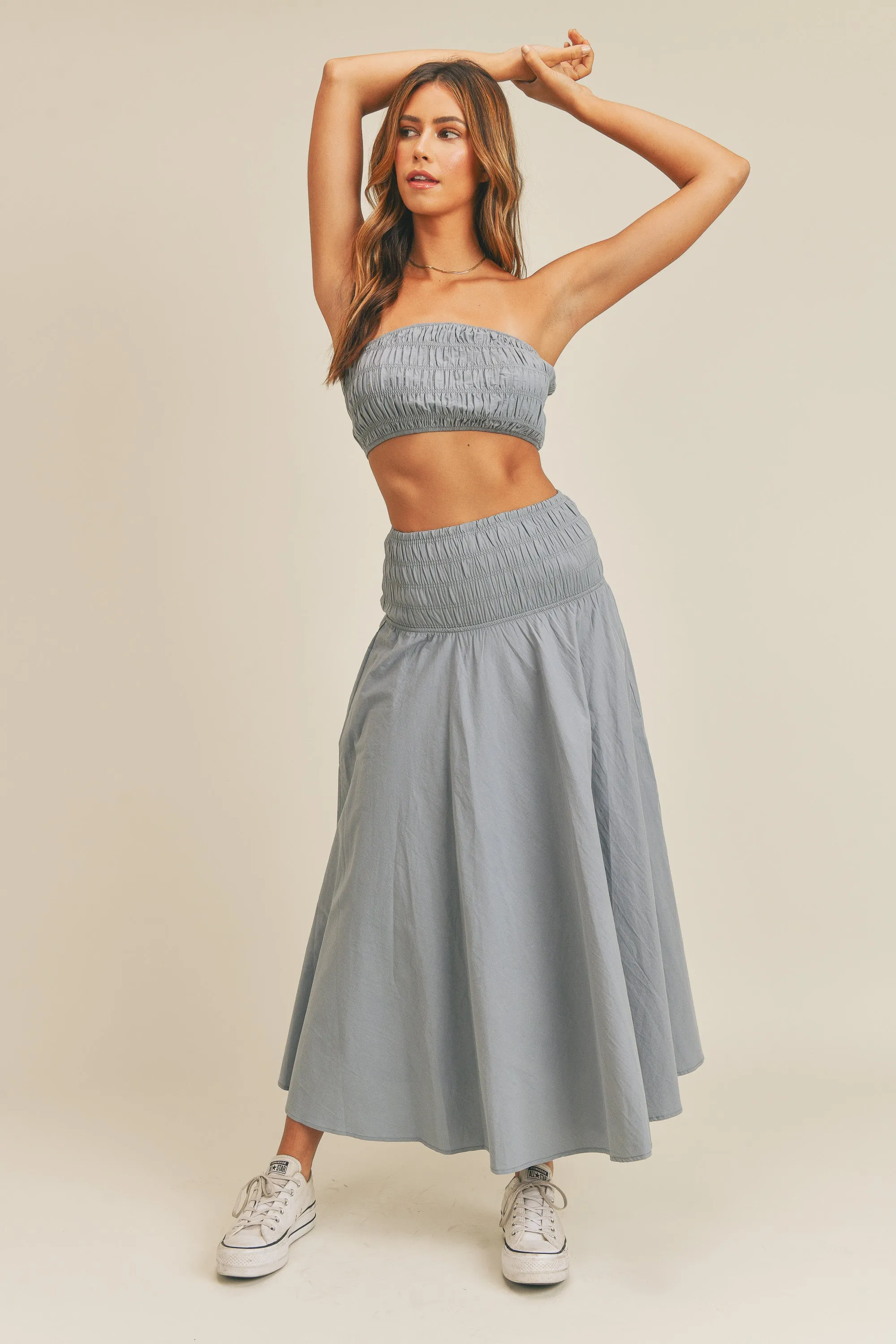 ANNALISE SMOCKED TUBE TOP & MIDI SKIRT