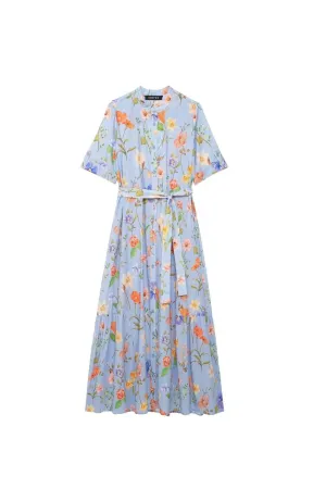 'Aria' Minimalist Floral Print Midi Dress