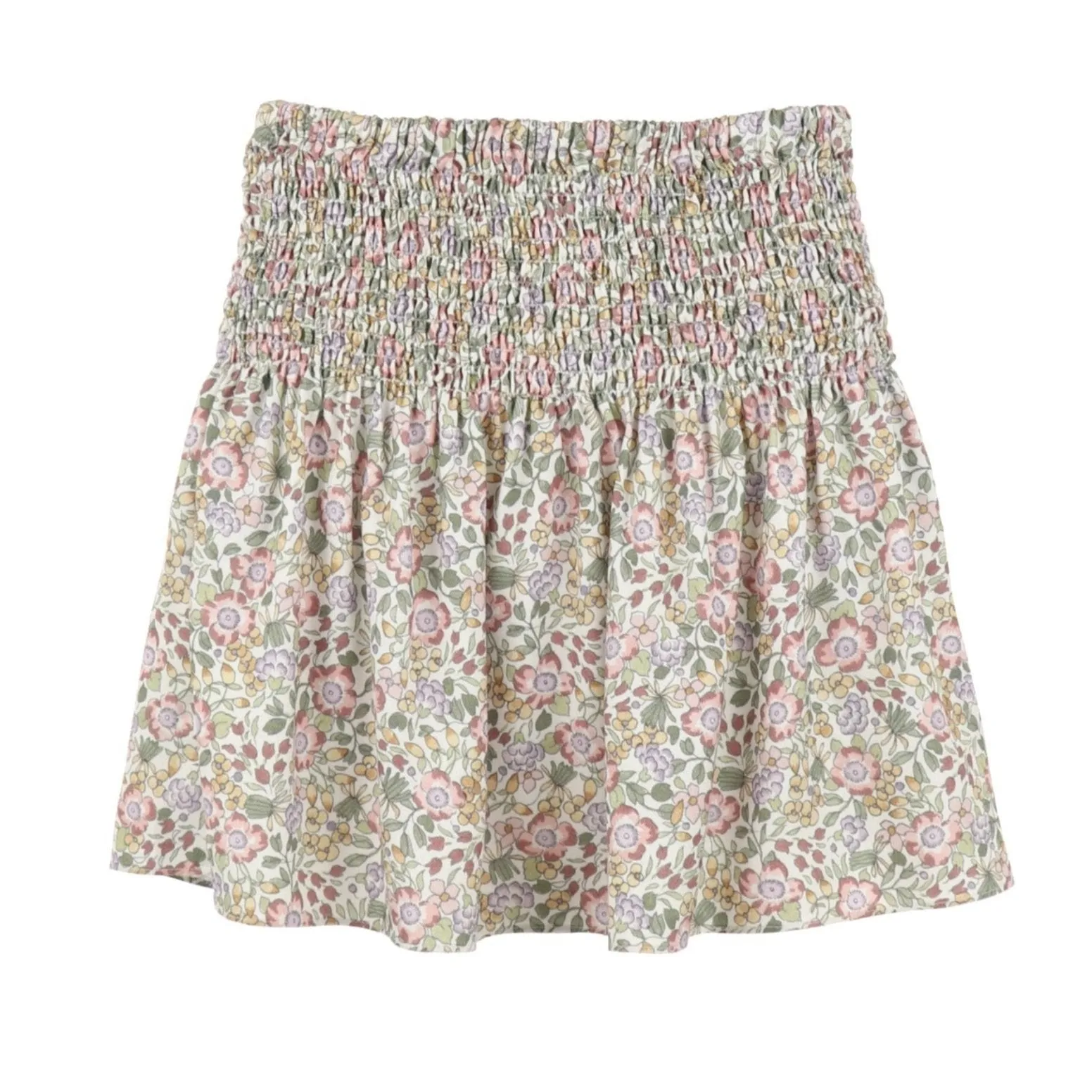 Audrey Smocked Skirt- Green & Pink Floral