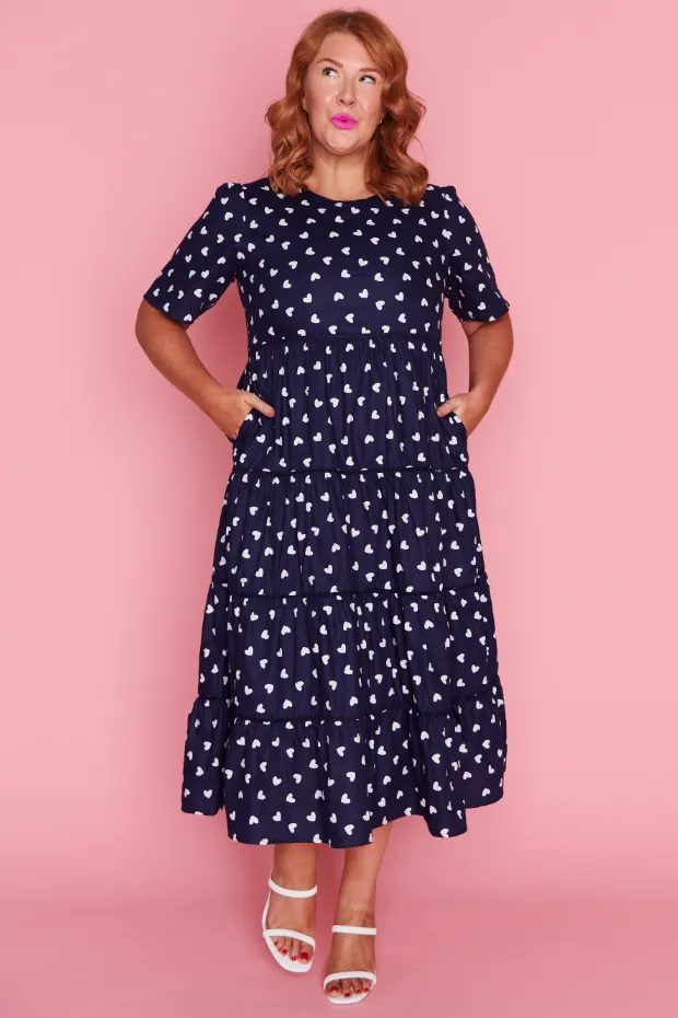 Aurelia Navy & White Hearts Maxi Dress