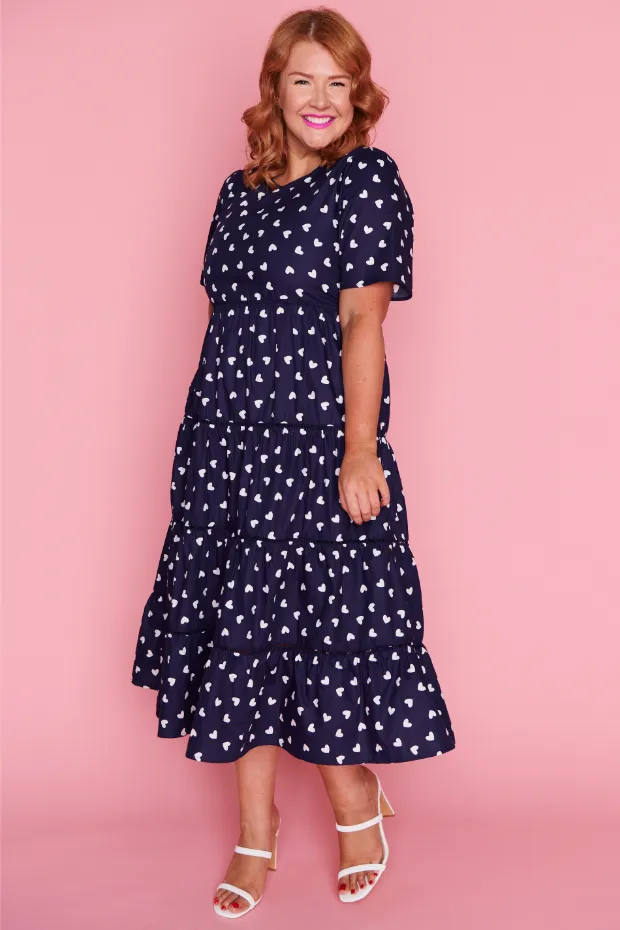 Aurelia Navy & White Hearts Maxi Dress