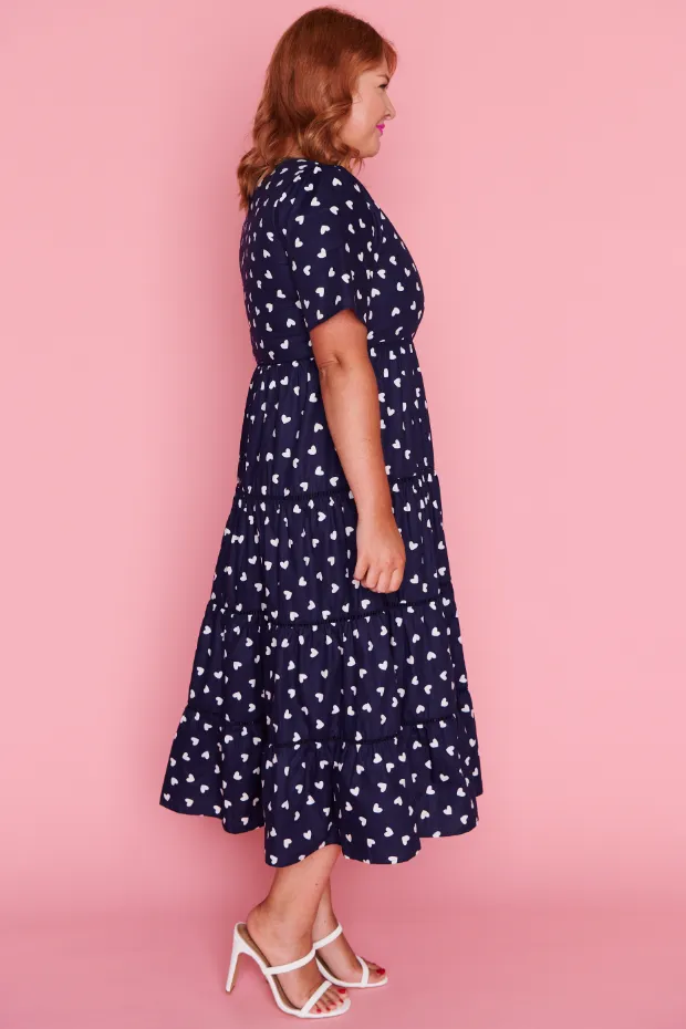 Aurelia Navy & White Hearts Maxi Dress