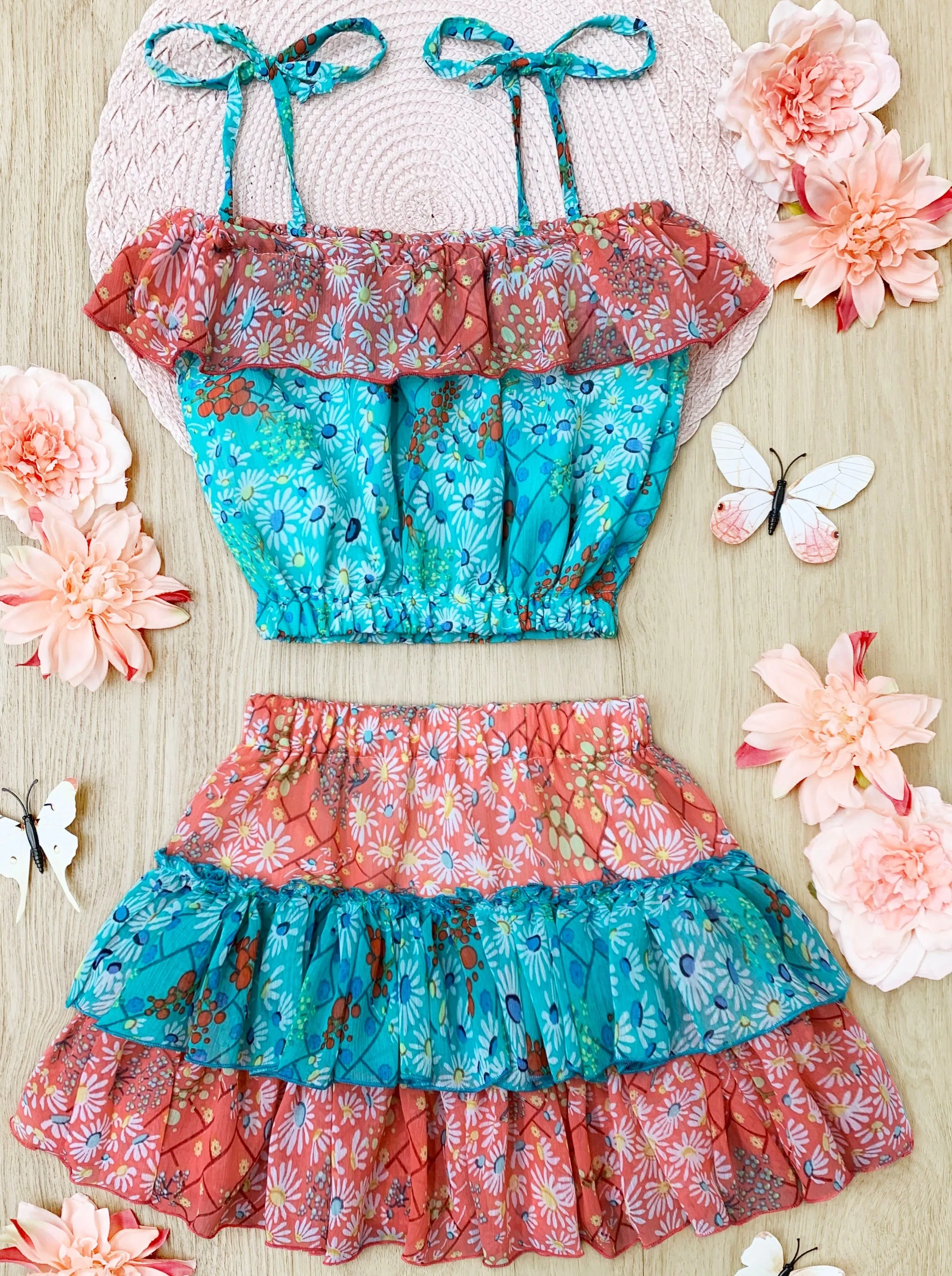 Awesome Blossom Ruffled Skirt Set