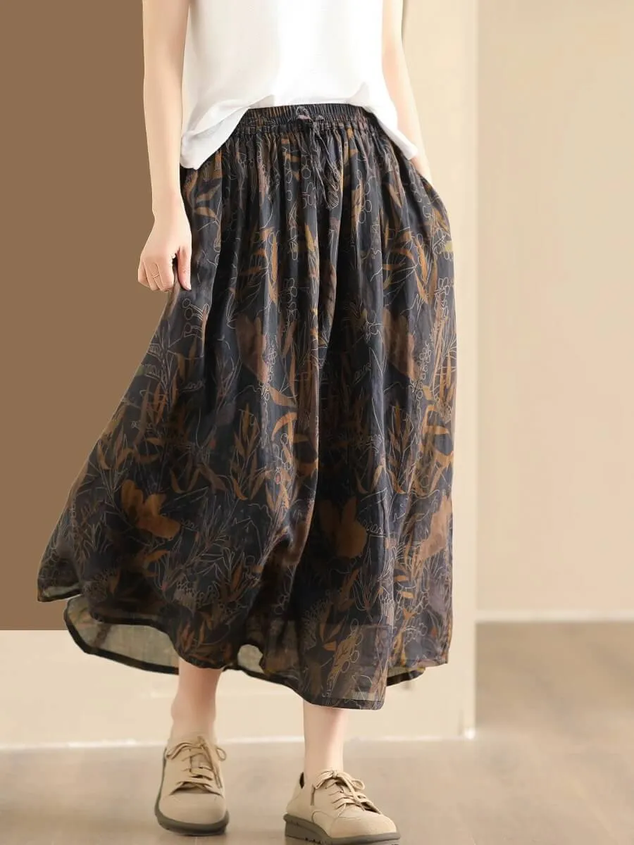 Babakud Women Artistic Tie-Dye Linen Midi Skirt