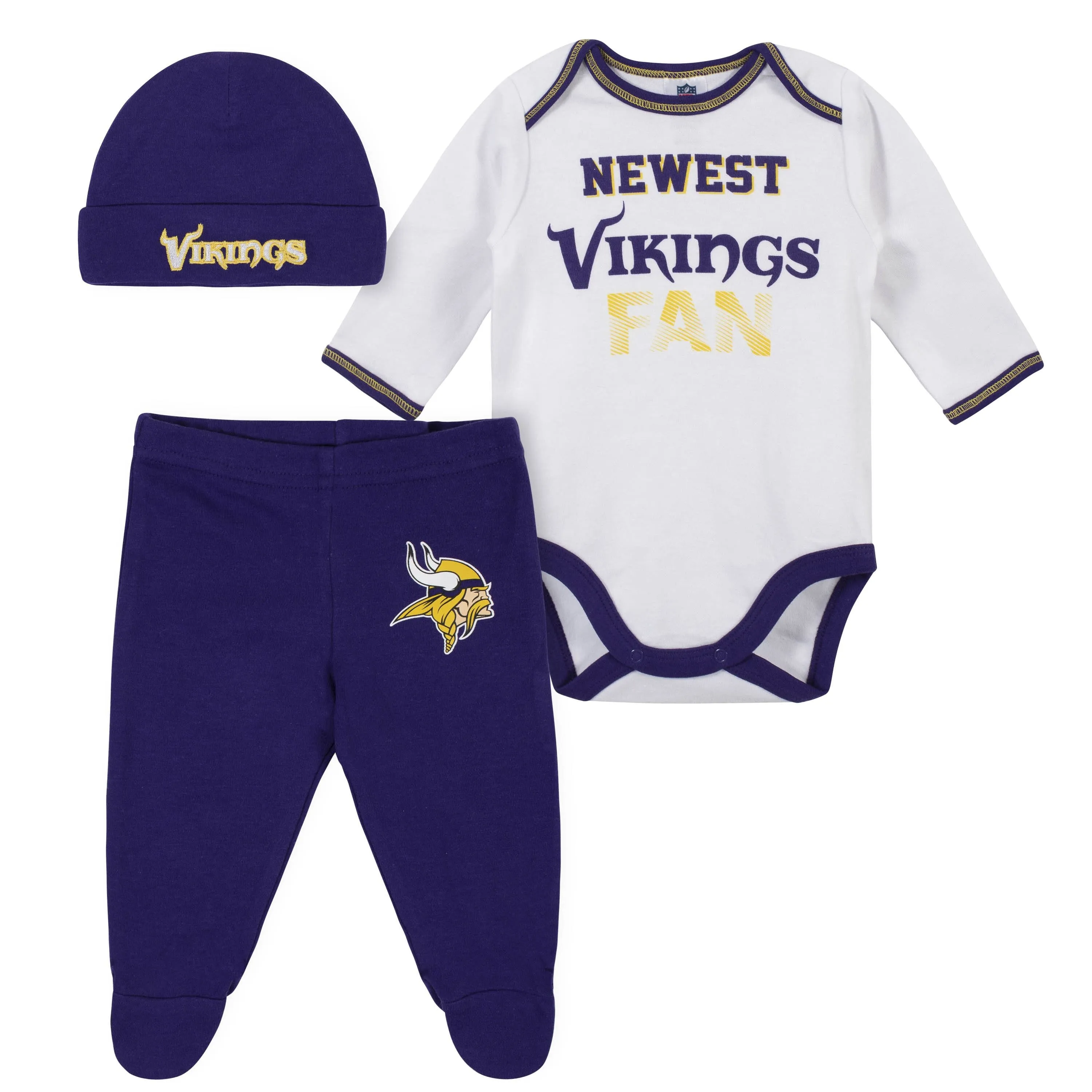 Baby Boys Minnesota Vikings 3-Piece Bodysuit, Pant and Cap Set