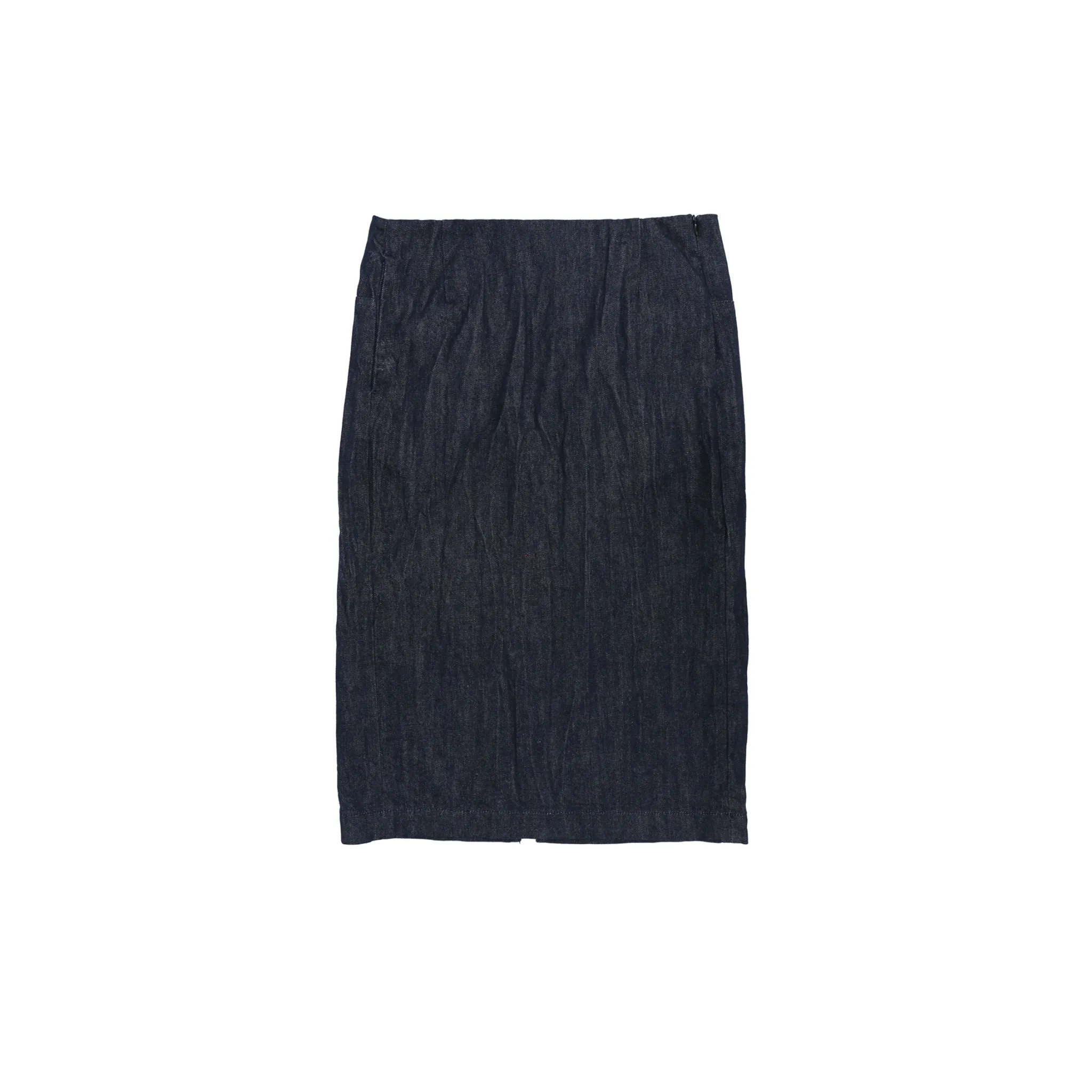 Bark Ruffle Denim Slit Midi-skirt in Dark Blue