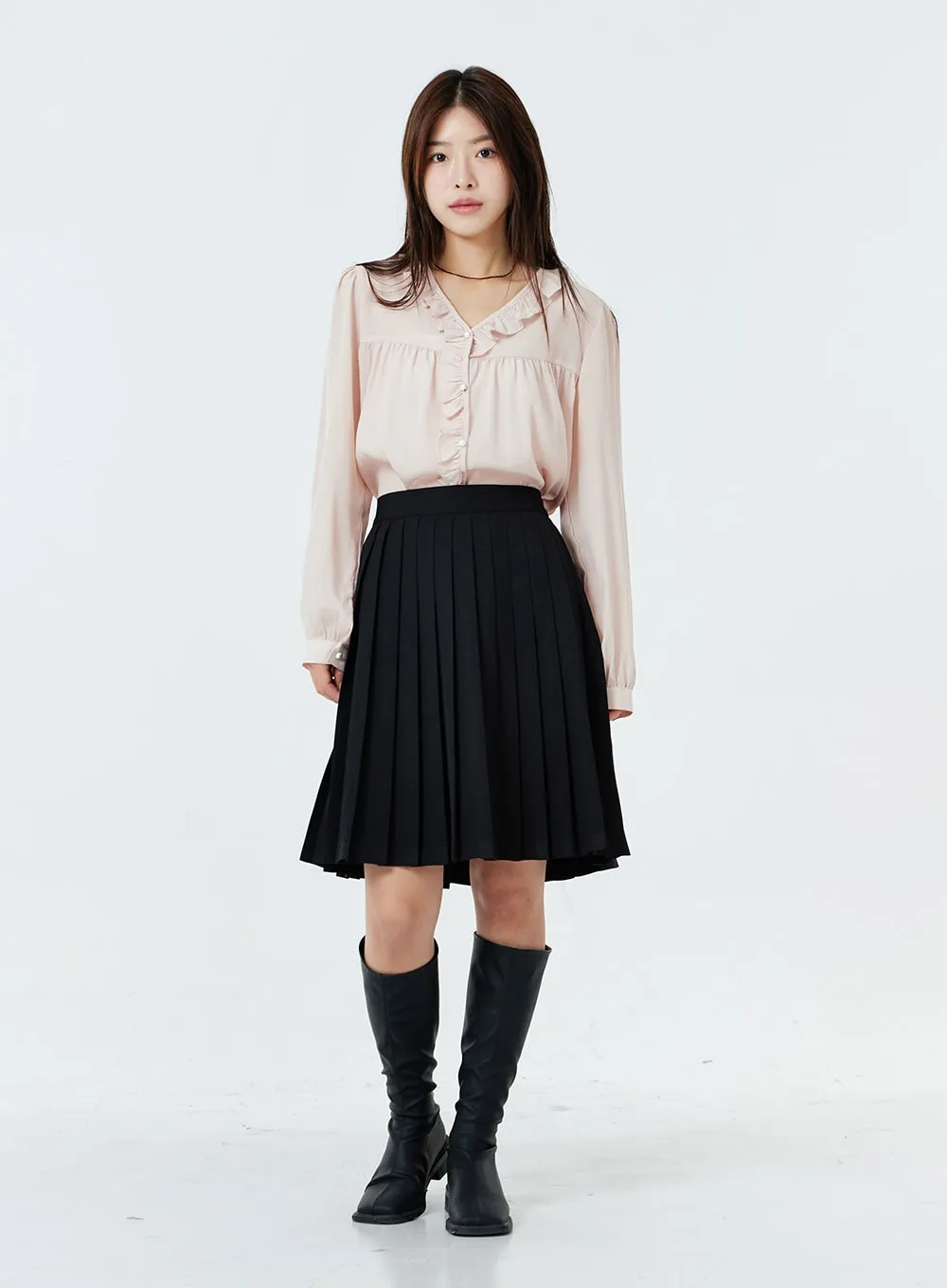 Basic Pleated Midi Skirt OS02