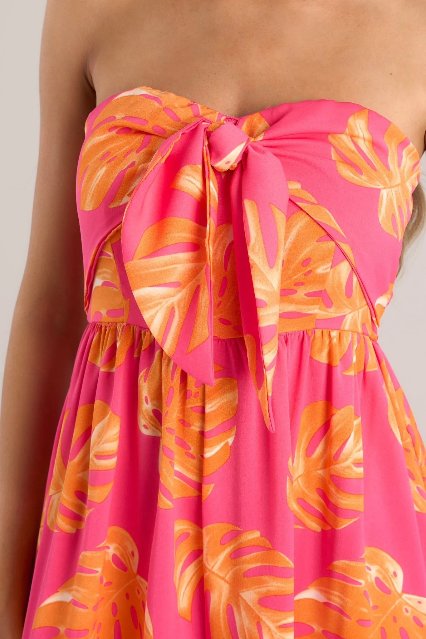 Beach Bliss Hot Pink & Orange Tropical Print Strapless Jumpsuit