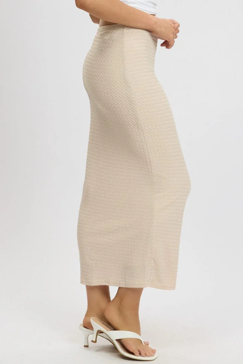 Beige Midi Skirt High Rise Textured Jersey