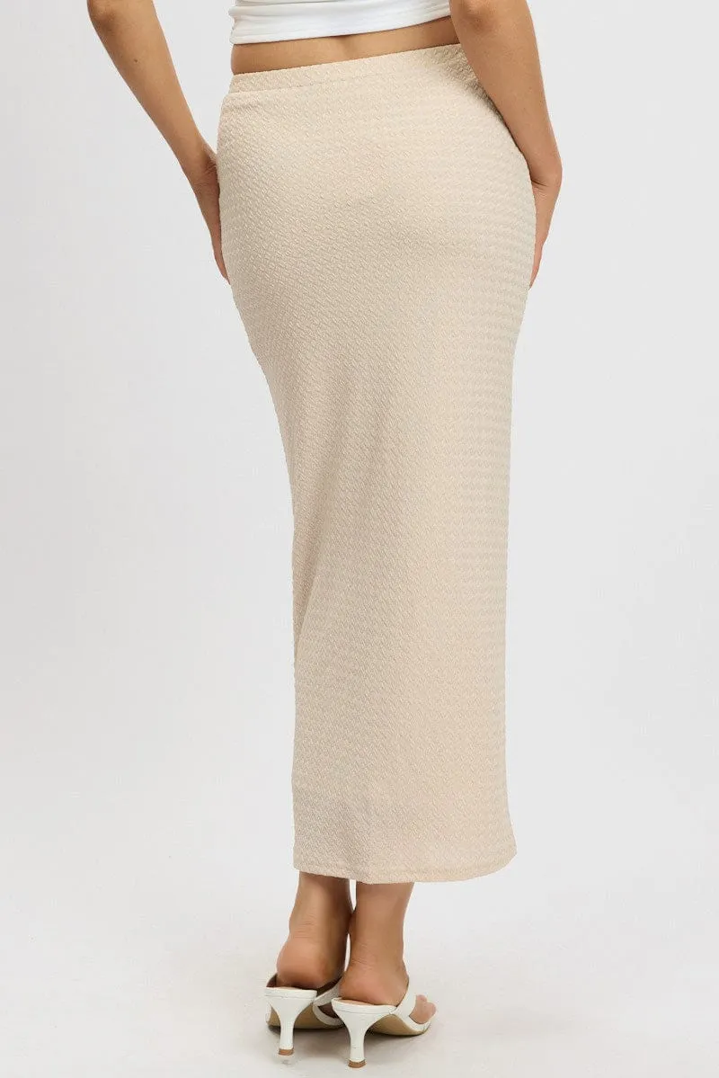 Beige Midi Skirt High Rise Textured Jersey