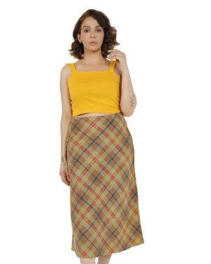 Beige Plaid Midi Skirt