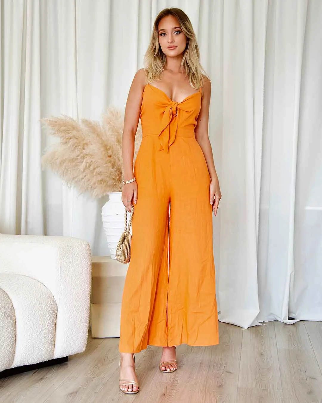 Belinda Linen Jumpsuit - Orange