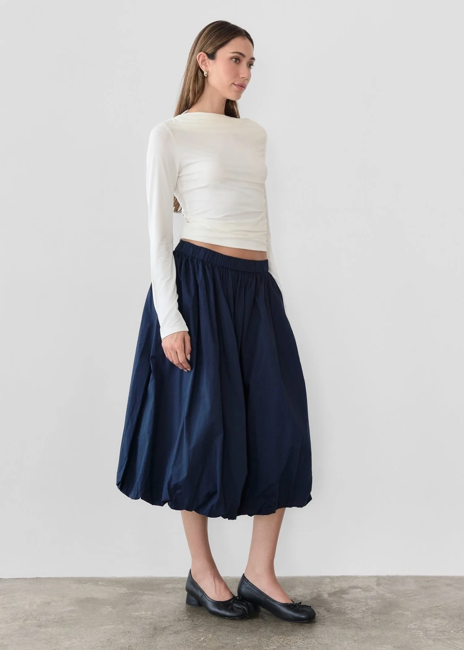 'Bella' Balloon Midi Skirt | Navy