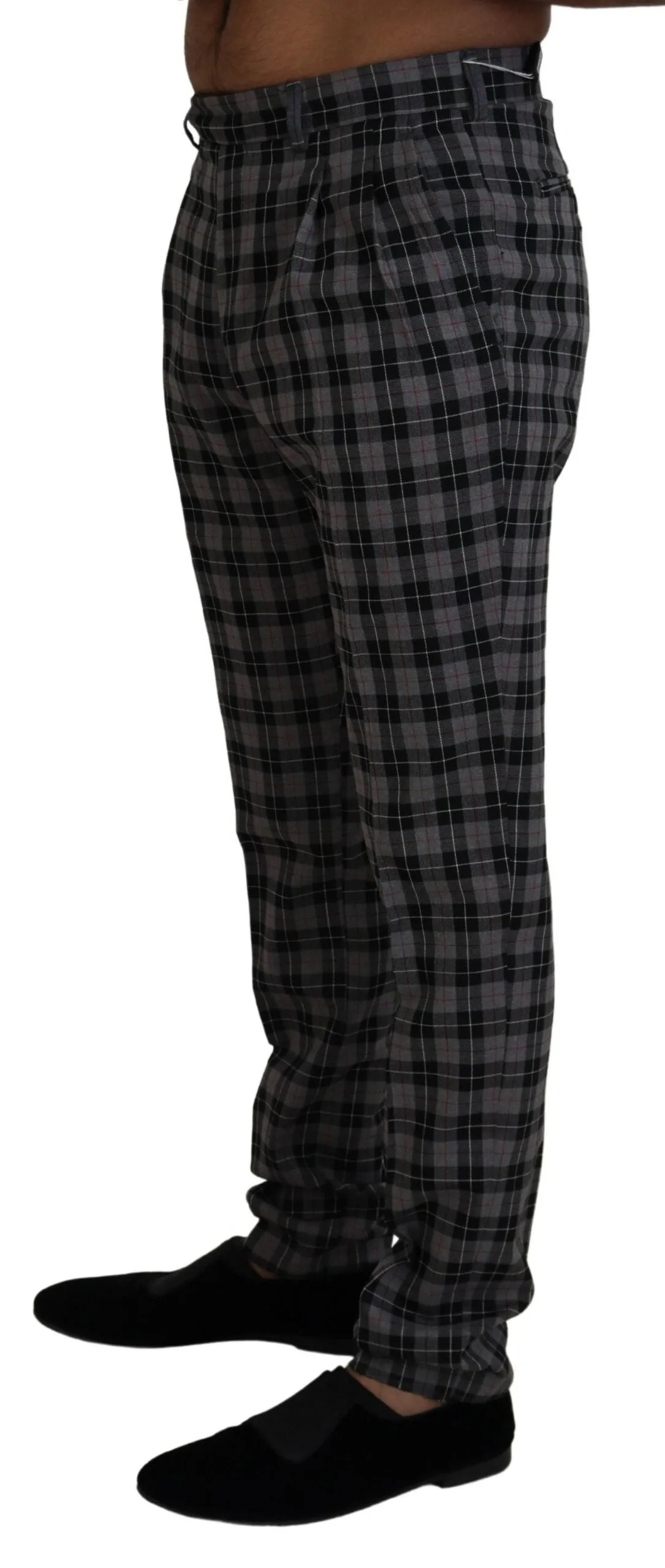 BENCIVENGA Elegant Gray Checked Gentleman's Chinos