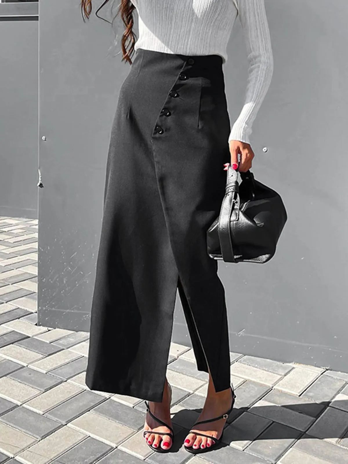 BerryBetty - Asymmetric Slit Midi Skirt