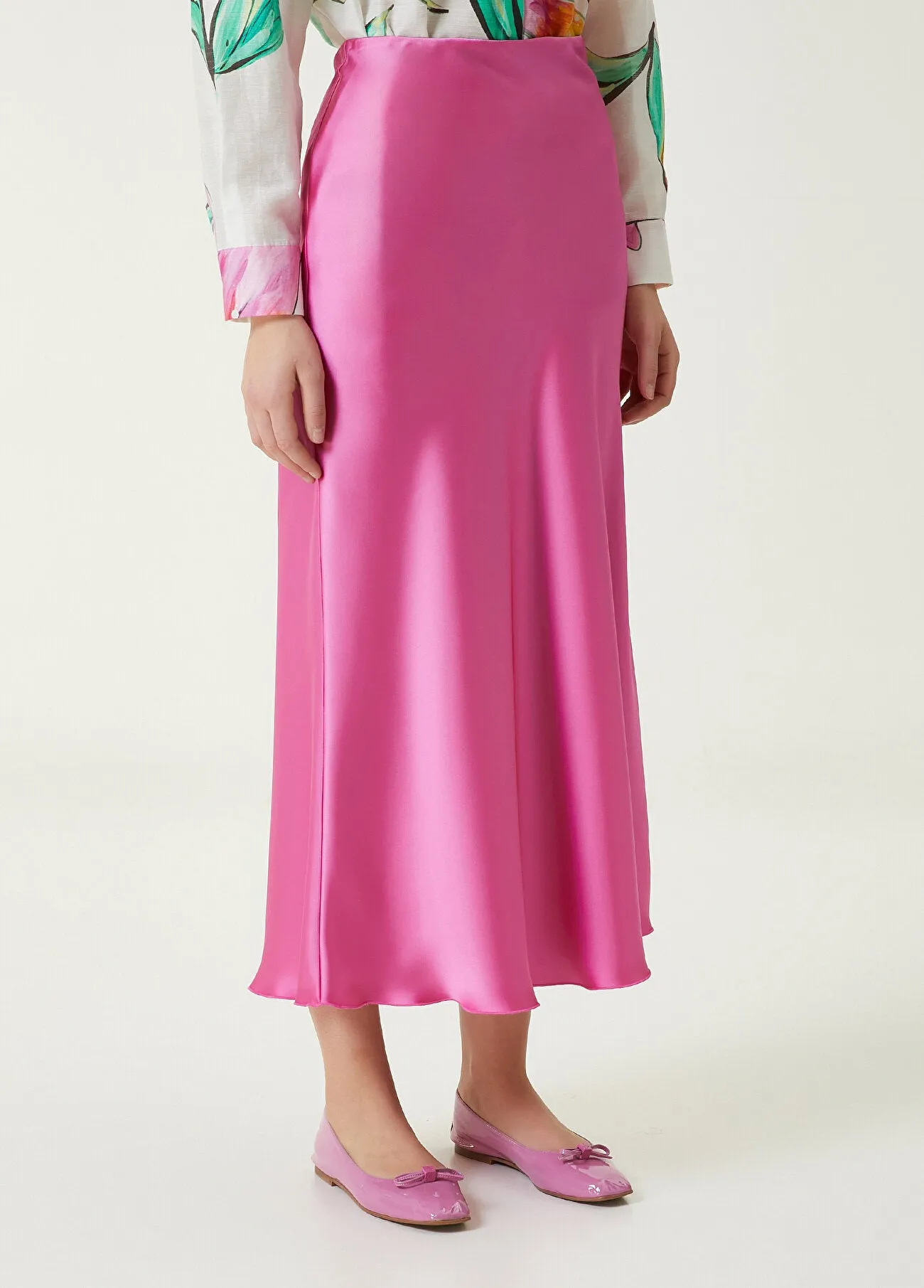 Beymen Club Midi A-Line Satin Skirt Fuchsia