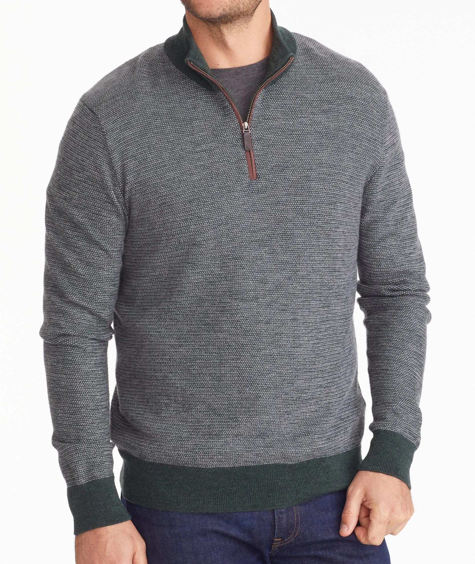 Birdseye Merino Wool Quarter-Zip Sweater