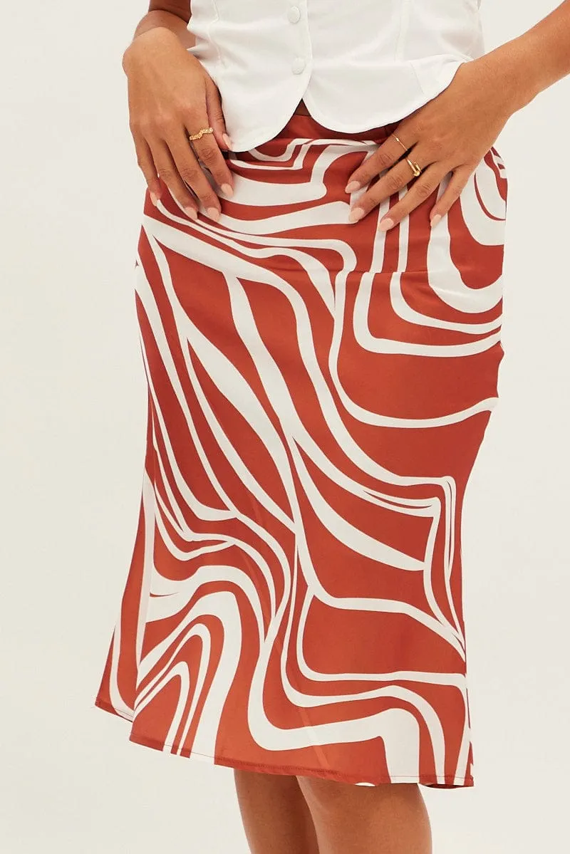 Black Abstract Abstract Midi Skirt