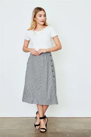 Black Gingham Print Side Button Midi Skirt /2-2-2