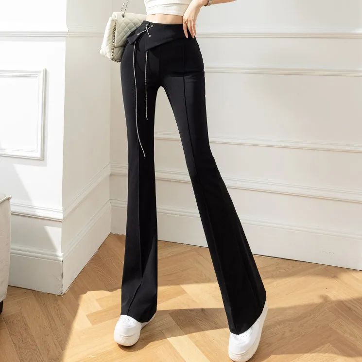 Black Pants High Waist Stretch Suit Trousers