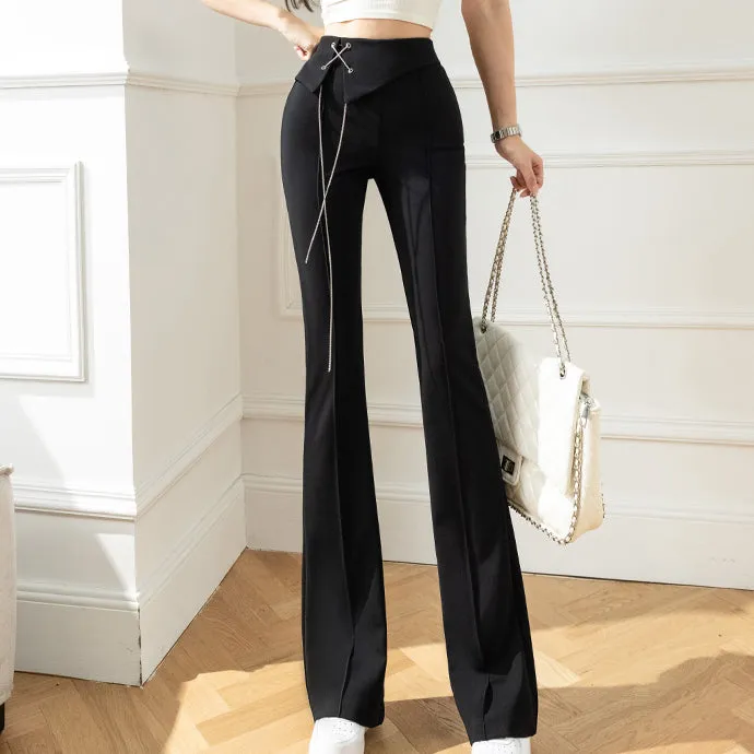 Black Pants High Waist Stretch Suit Trousers