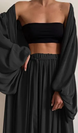 Black Wide Leg Palazzo Pants And Beach Kimono Set