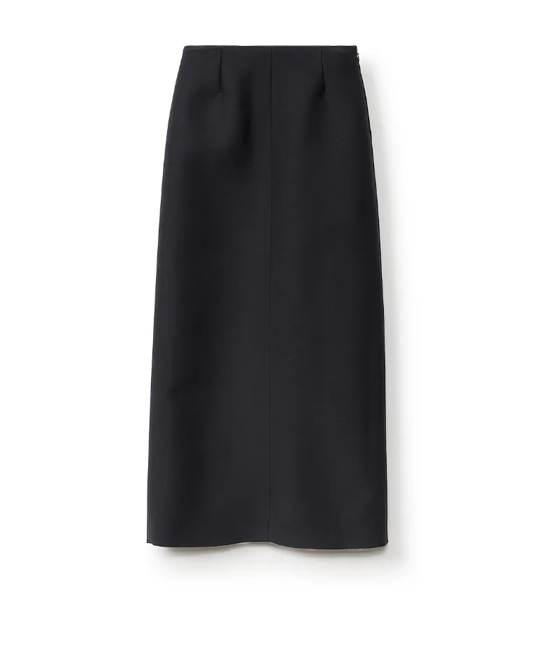 Black Wool Silk Midi Length Pencil Skirt