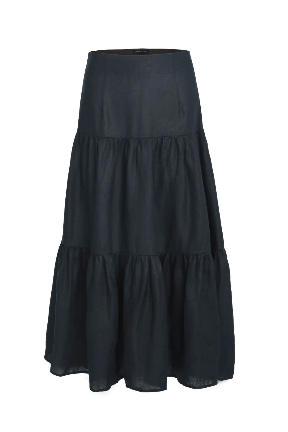 Blazing Black Tiered Linen Midi Skirt