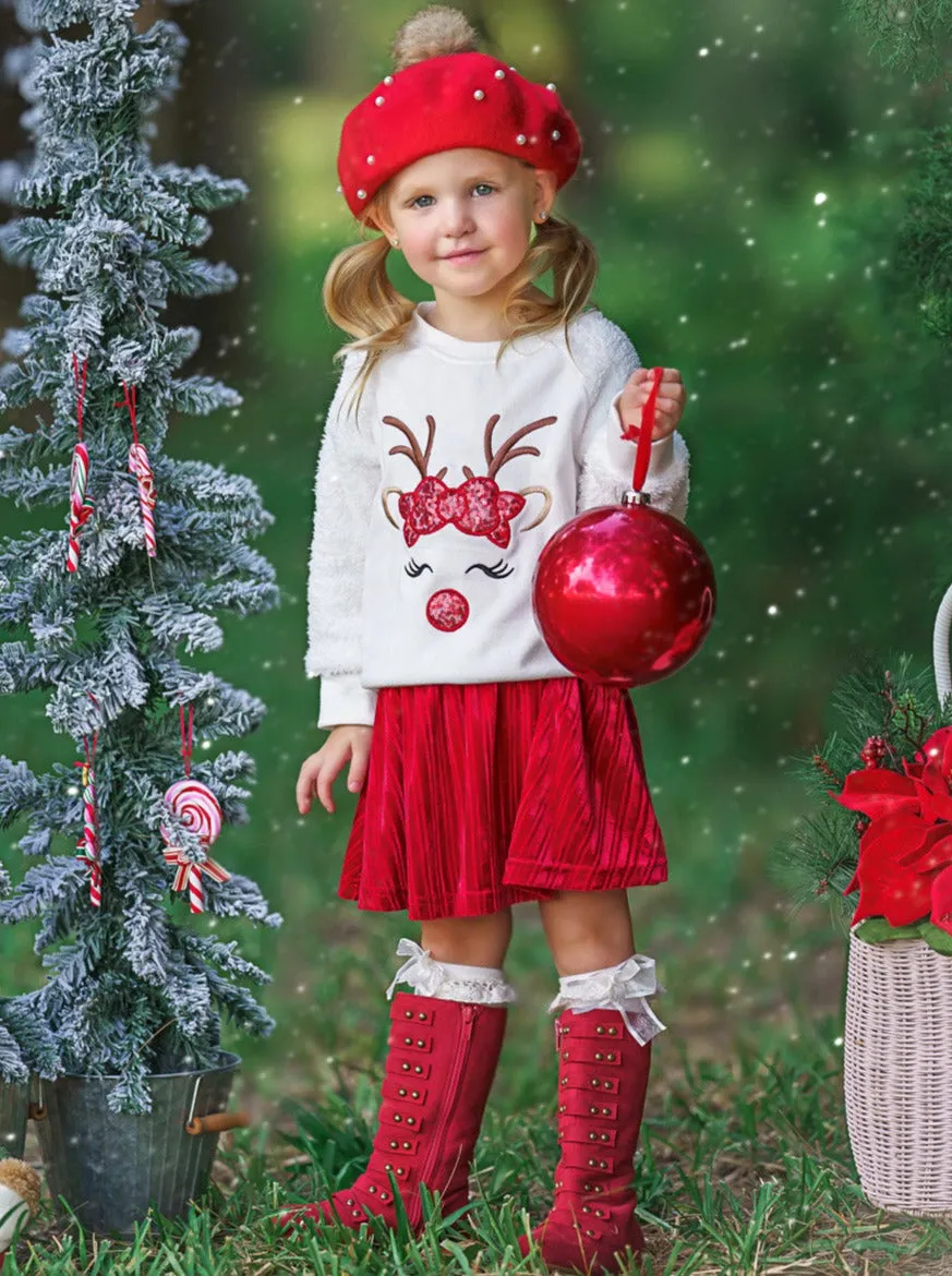 Blushing Reindeer Velvet Skirt Set