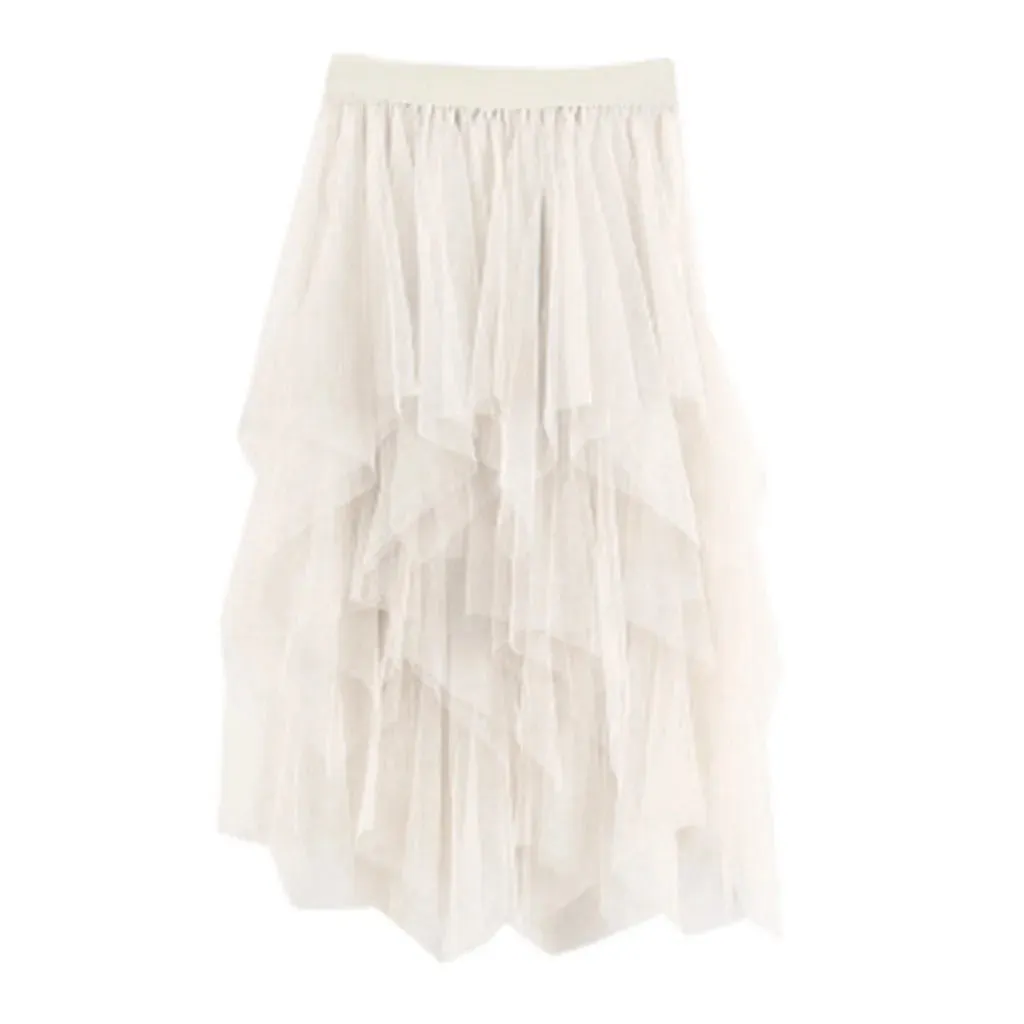 Bohemian Skirt Fashion Irregular Tulle Skirt Solid Color Streetwear High Waist Midi Mesh New Skirt