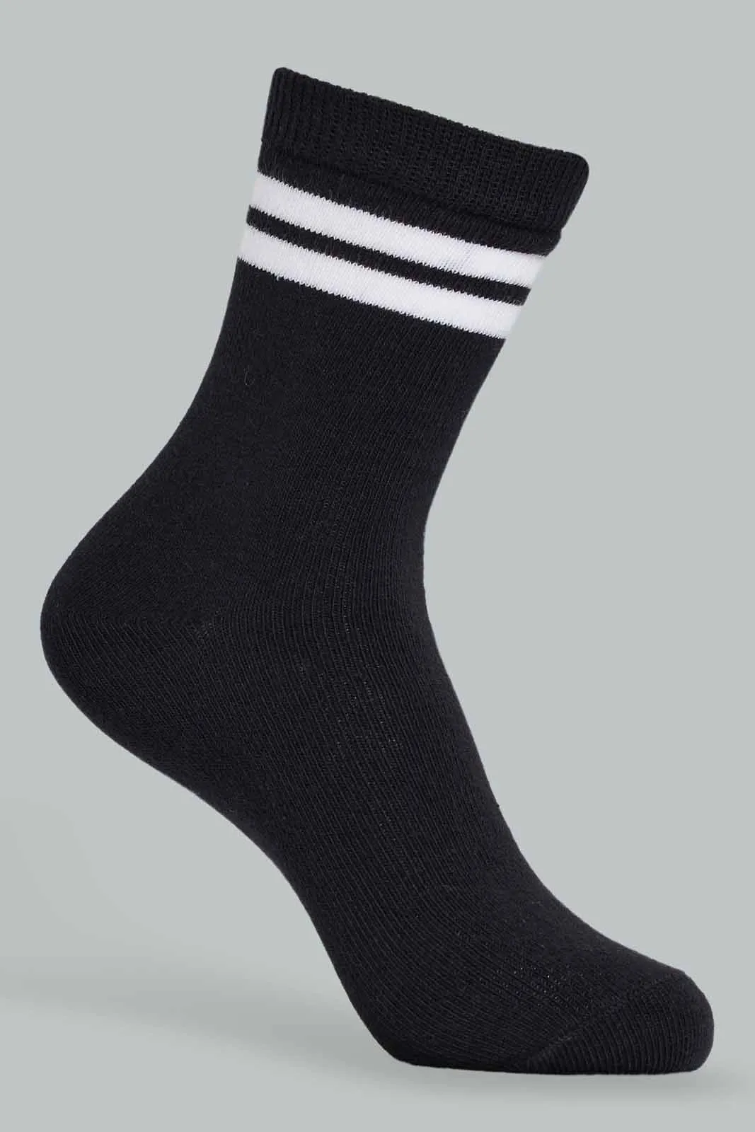 Boys Black Stripes Mid-Length Socks