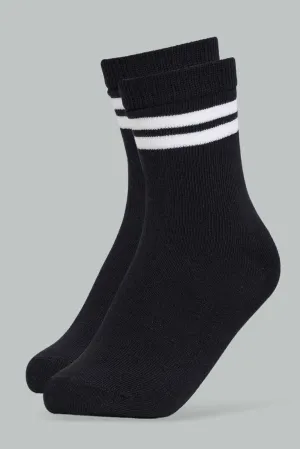 Boys Black Stripes Mid-Length Socks