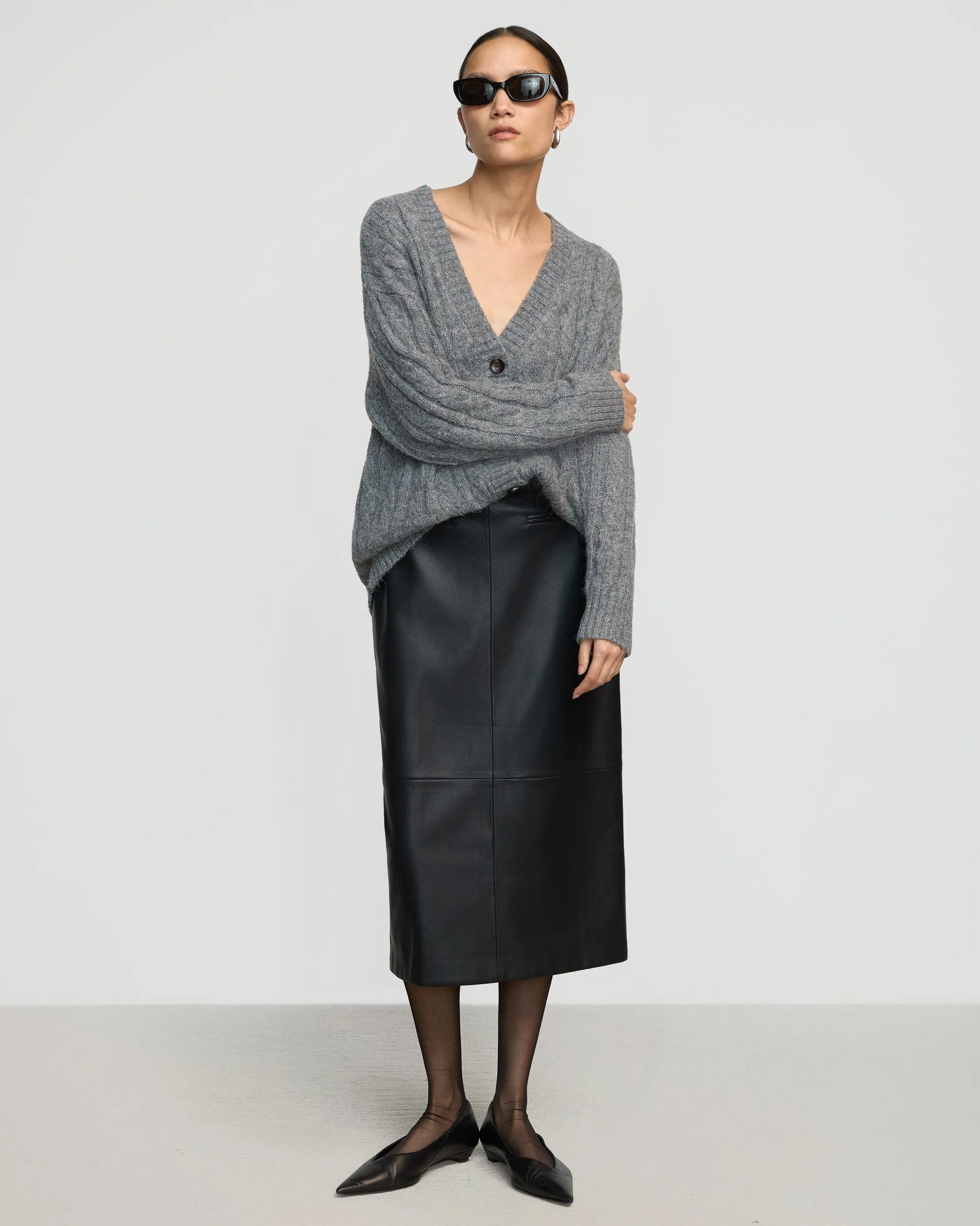 Briony Back Split-Hem Vegan Leather Skirt