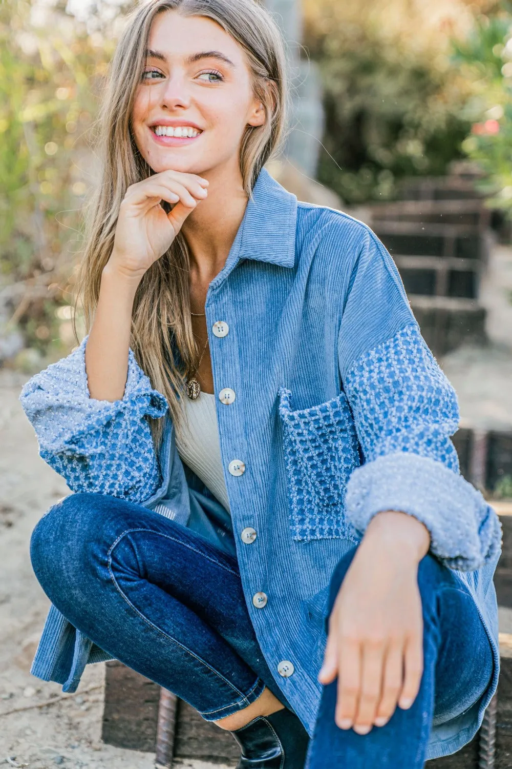 Button Down Corduroy Long Sleeve Shacket