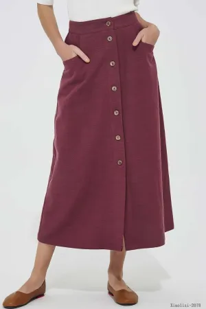 buttoned linen skirt, office skirt for women 2078