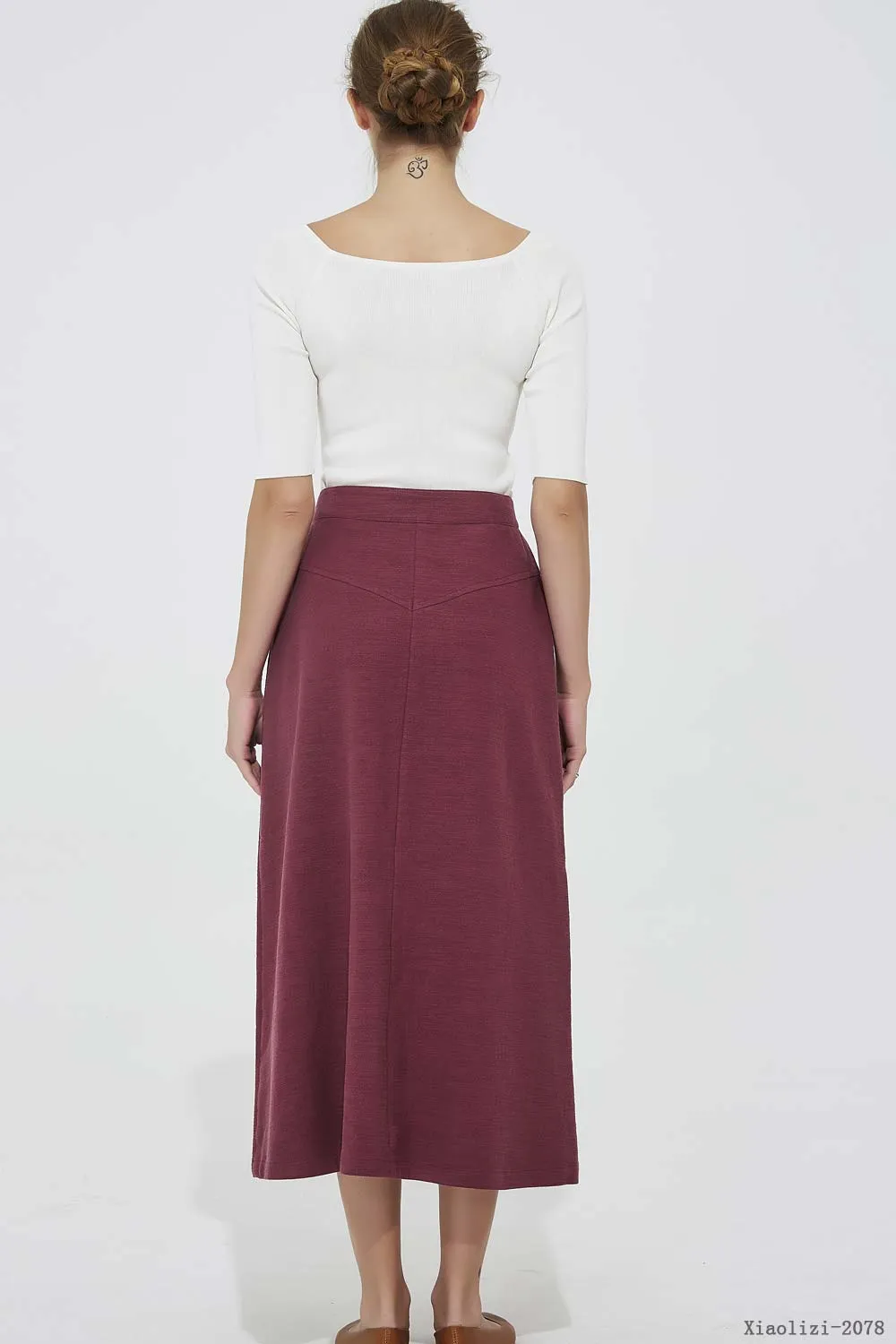 buttoned linen skirt, office skirt for women 2078